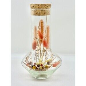 Vintage BOHO DRIED FLOWERS Glass Vase decor centerpiece hippie vase boho